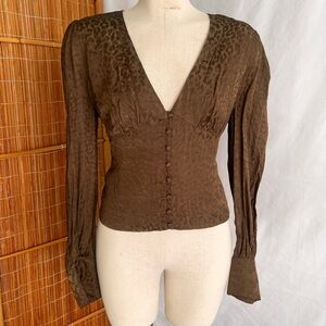 Green leopard button down blouse